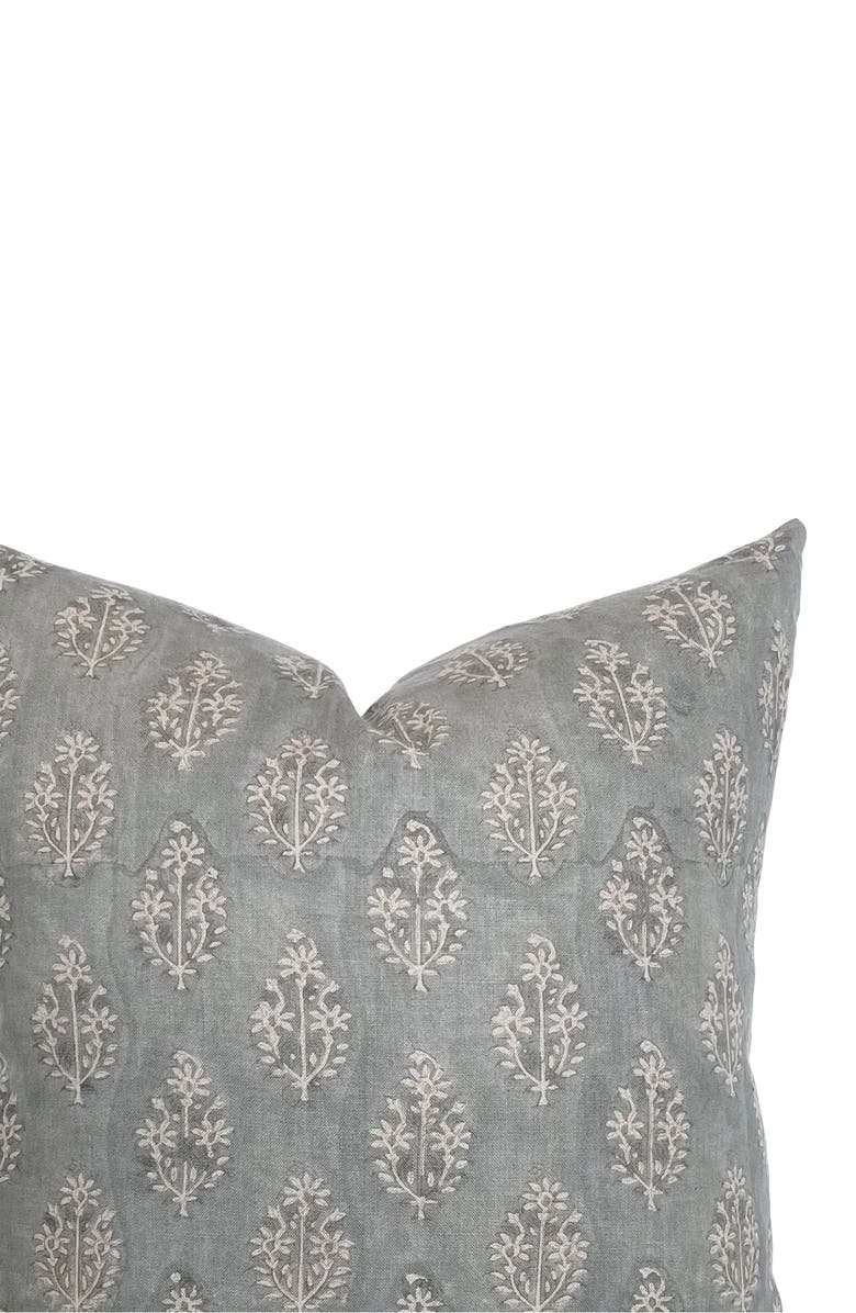 Linen & James Silas Muted Blue Floral Handblock Pillow Cover, Alternate, color, Dusty Blue