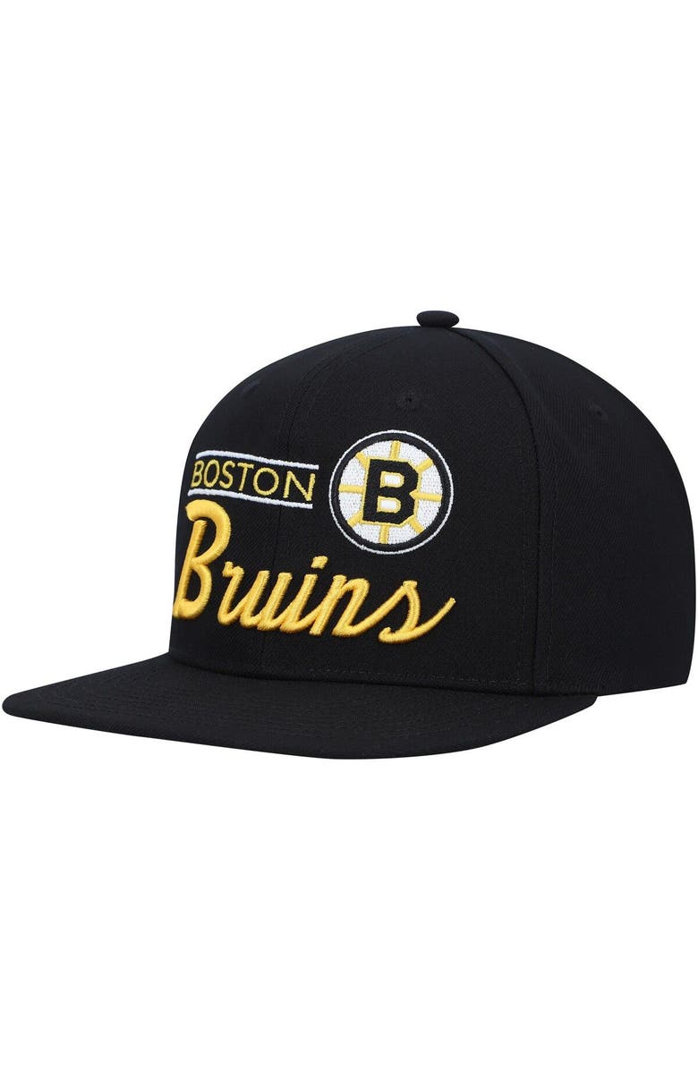 Mitchell & Ness Men's Mitchell & Ness Black Boston Bruins Retro Lock Up Snapback Hat, Main, color, 