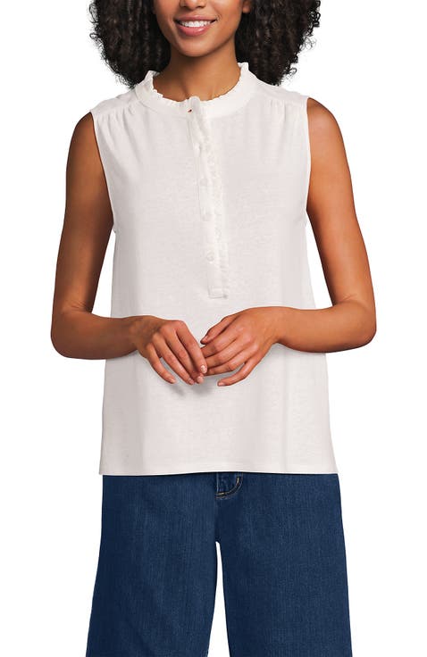 Linen Blend Ruffle Trim Tank Top