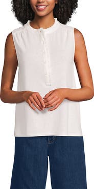 Lands' End Linen Blend Ruffle Trim Tank Top