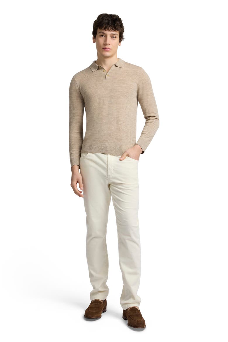 Long Sleeve Extra Fine Merino Wool Polo, Main, color, Melange Walnut