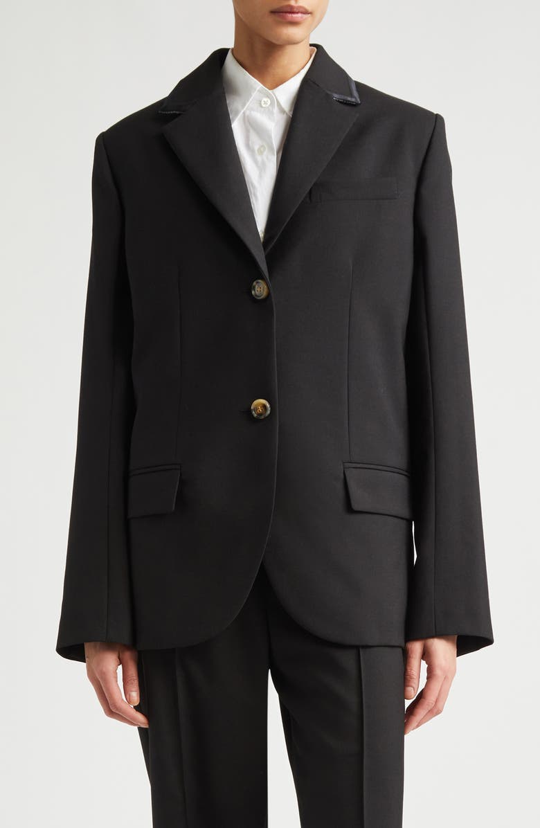 Marni Mending Logo Single Breasted Tropical Wool Blazer, Main, color, 00N99 Black