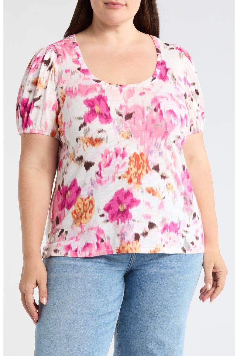 Floral Puff Sleeve T-Shirt, Main, color, PINK MULTI FLORAL