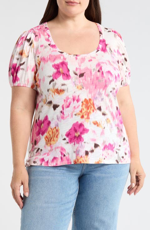 Floral Puff Sleeve T-Shirt (Plus)