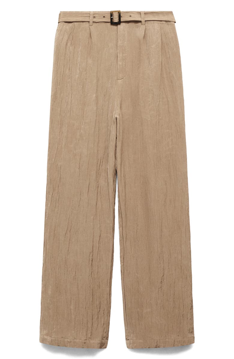 MANGO Belted Textured Wide Leg Pants, Alternate, color, 