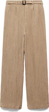 MANGO Belted Textured Wide Leg Pants