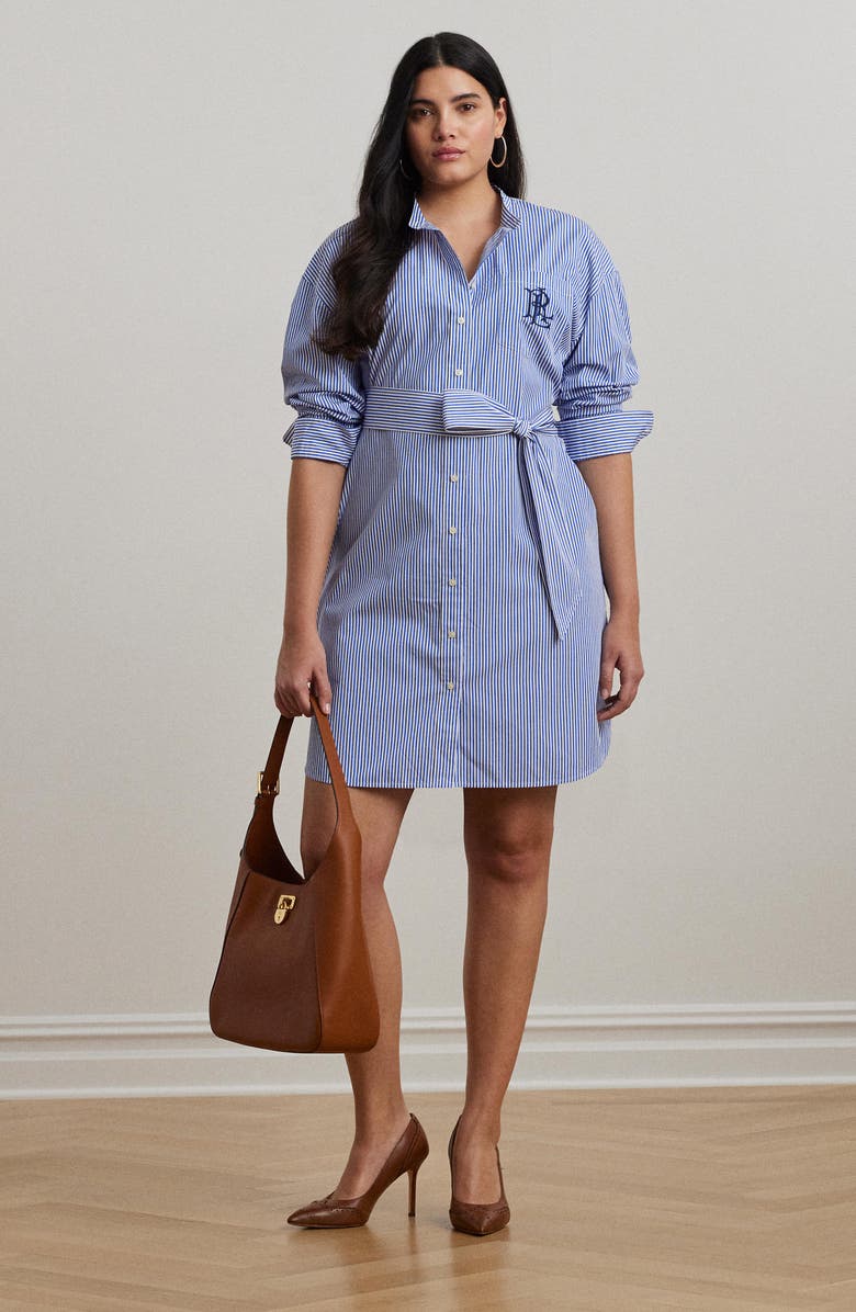 Lauren Ralph Lauren Stripe Long Sleeve Belted Cotton Shirtdress, Alternate, color,