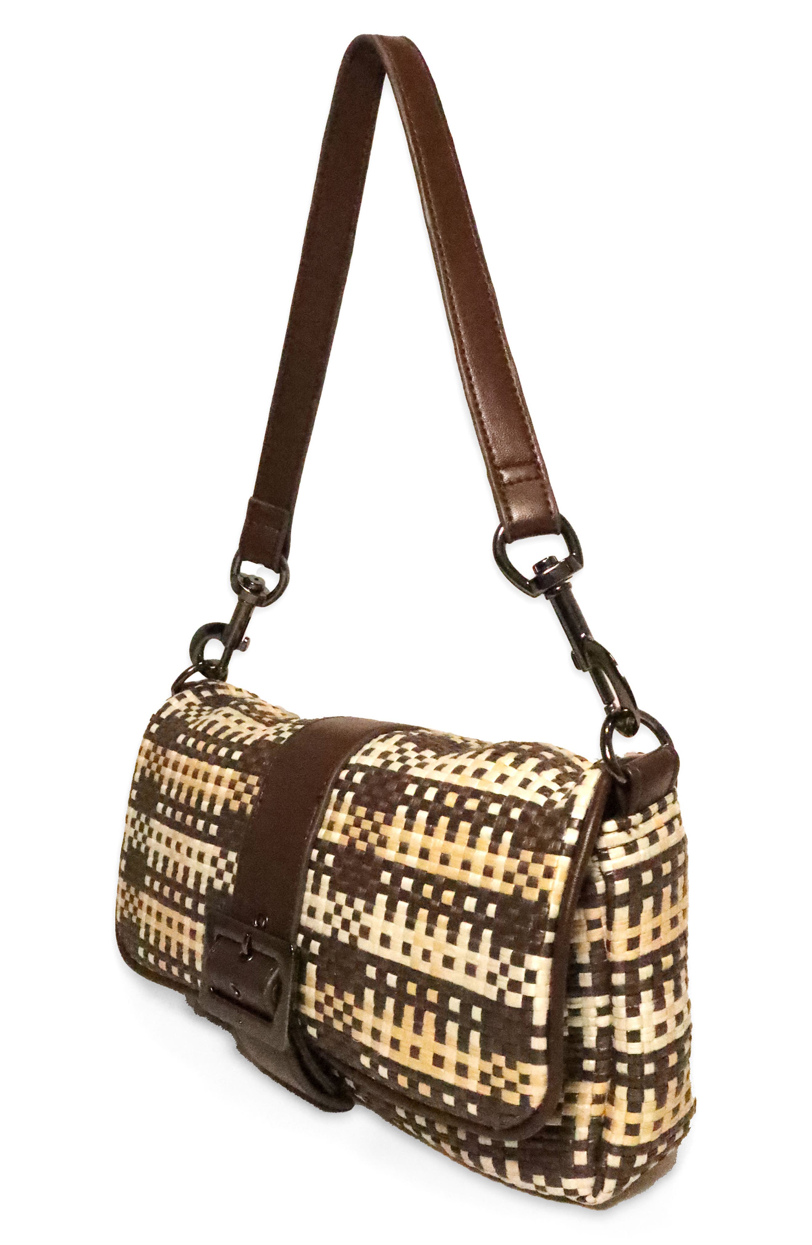THINK ROYLN Socialite Shoulder Bag, Alternate, color, Espresso/ Dune Plaid Raffia