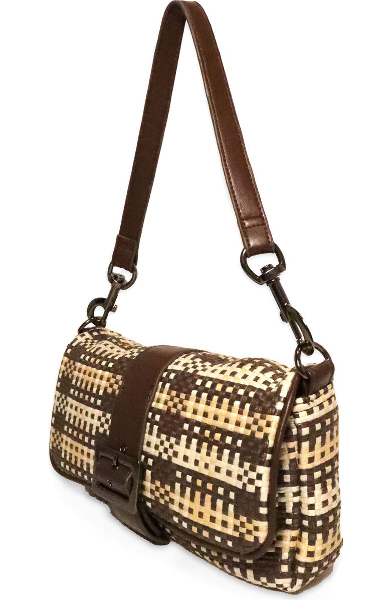 THINK ROYLN Socialite Shoulder Bag, Alternate, color, Espresso/ Dune Plaid Raffia