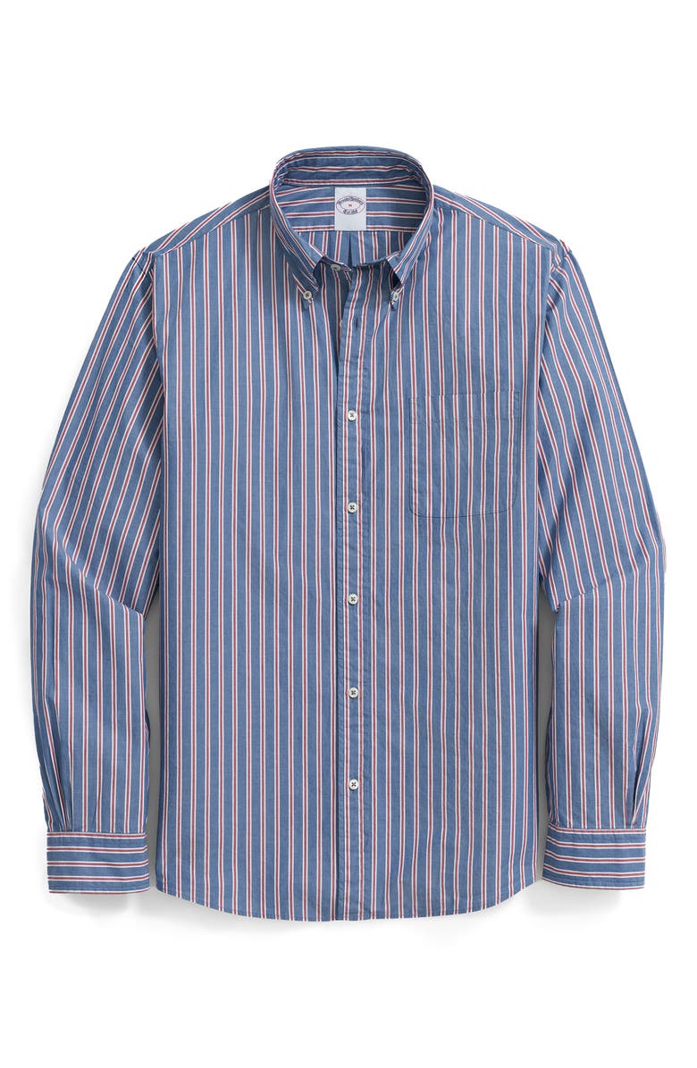Brooks Brothers Friday Stripe Cotton Poplin Button-Down Shirt, Alternate, color, 