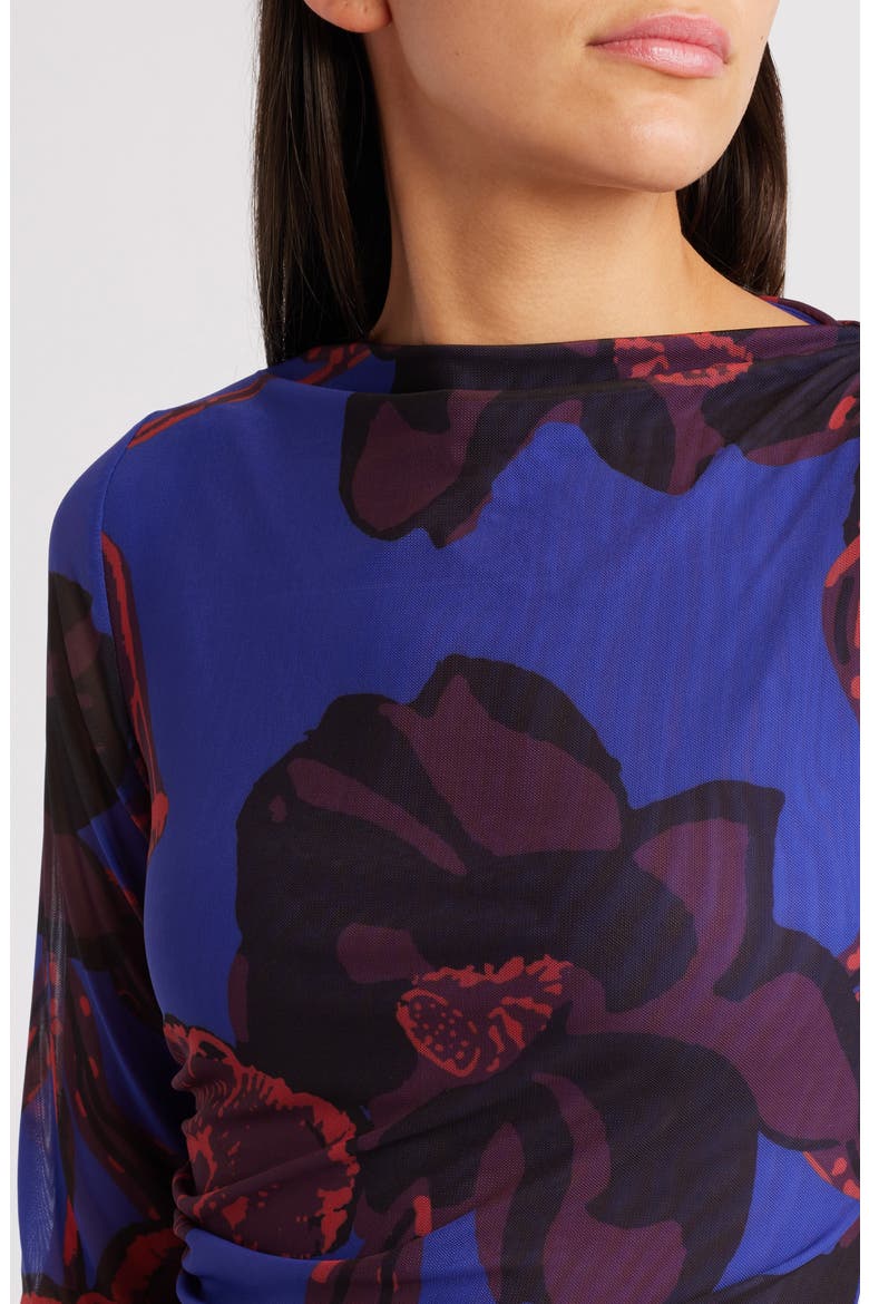 Remy Floral Print Ruched Mesh Top, Alternate, color, LA ROUGE PRINT