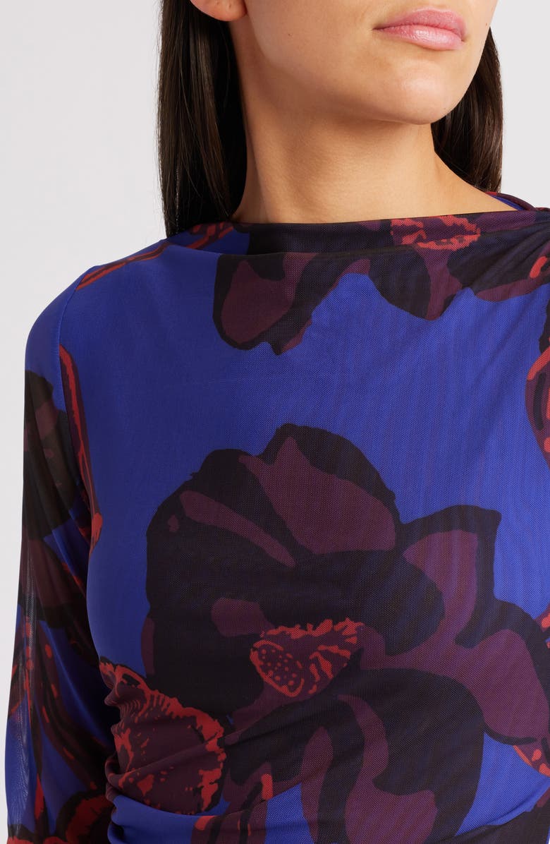 Cleobella Remy Floral Print Ruched Mesh Top, Alternate, color,