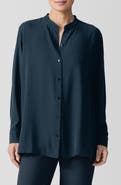 Eileen Fisher Mandarin Collar Silk Button-Up Shirt