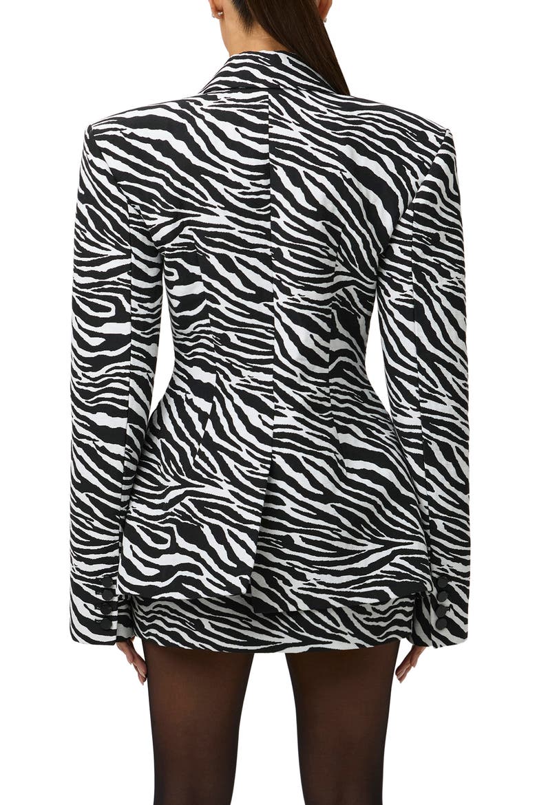 Jacquard Double Breasted Blazer, Alternate, color, BLACK/ WHITE