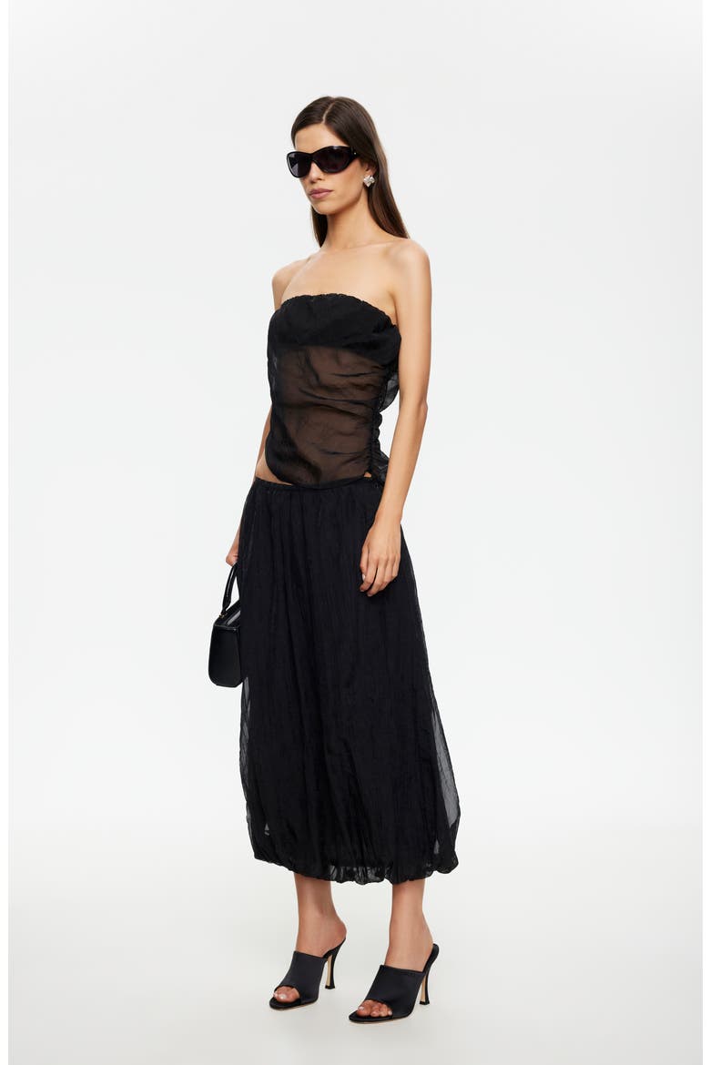 Intuition Bubble Hem Midi Skirt, Alternate, color, NOIR
