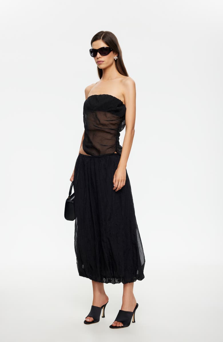 LIONESS Intuition Bubble Hem Midi Skirt, Alternate, color, Noir