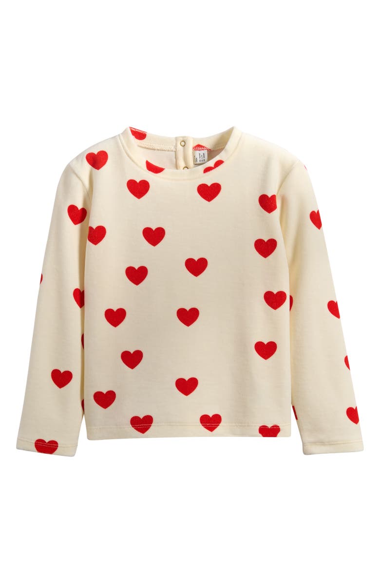 Mini Rodini Kids' Heart Print Organic Cotton Blend Velour Top, Main, color, White