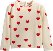 Mini Rodini Kids' Heart Print Organic Cotton Blend Velour Top
