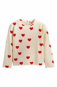 Kids' Heart Print Organic Cotton Blend Velour Top