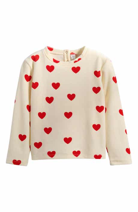 Kids' Heart Print Organic Cotton Blend Velour Top