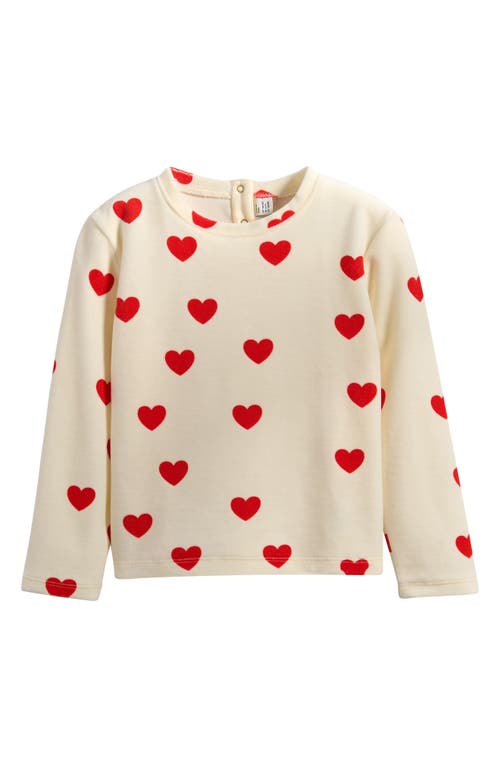 Mini Rodini Kids' Heart Print Organic Cotton Blend Velour Top In Gold