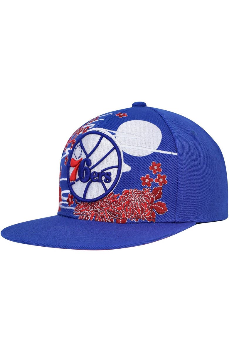 Mitchell & Ness Men's Mitchell & Ness Royal Philadelphia 76ers Hardwood Classics Asian Heritage Scenic Snapback Hat, Main, color, 