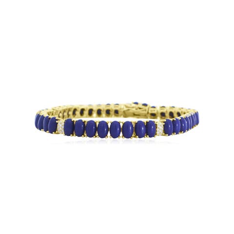 Oval Lapis CZ Tennis Bracelet