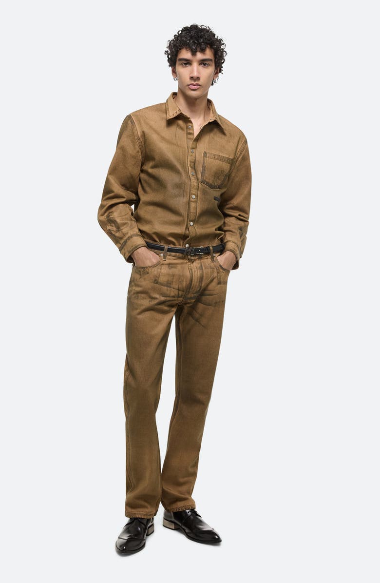 Helmut Lang Curved Organic Cotton Denim Snap-Up Shirt, Alternate, color, 