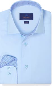 David Donahue Trim Fit Sky Blue Cotton Twill Dress Shirt