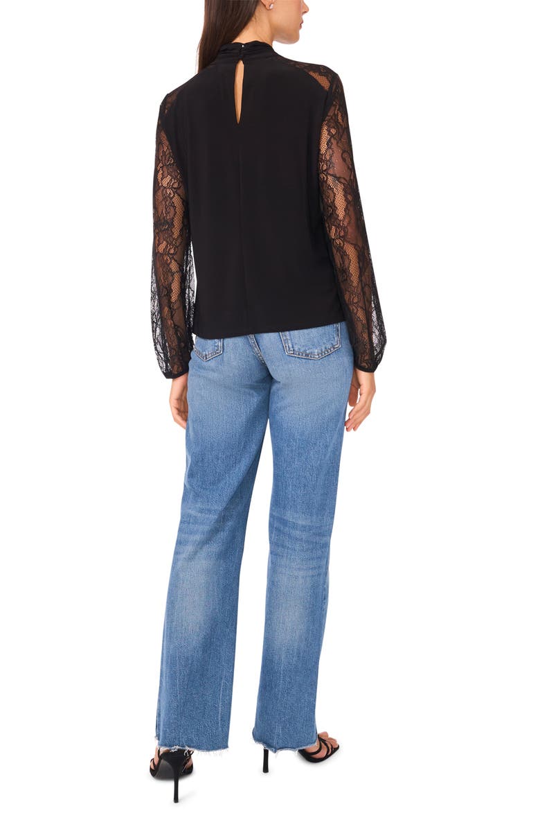 Ted Baker Twist Neck Lace Sleeve Top, Alternate, color, Rich Black