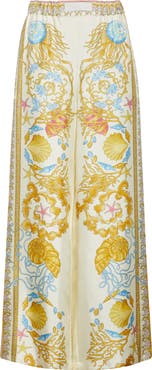 Versace Underwater Barocco Wide Leg Silk Pants