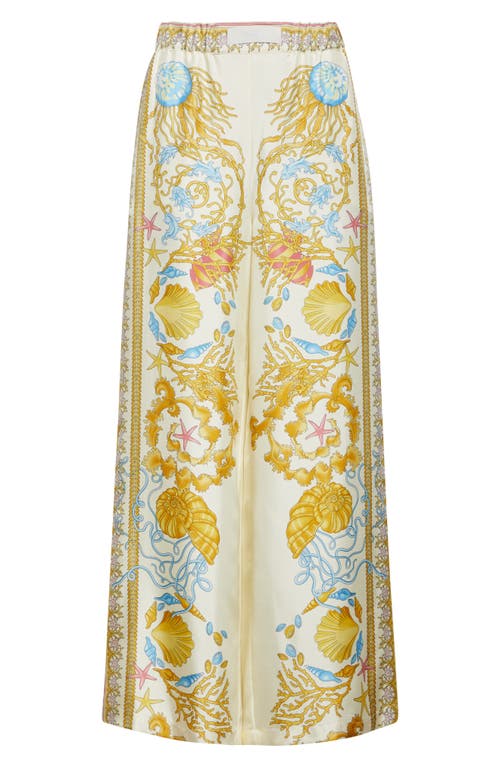 Versace Underwater Barocco Foulard Silk Twill Wide-leg Pull-on Pants
