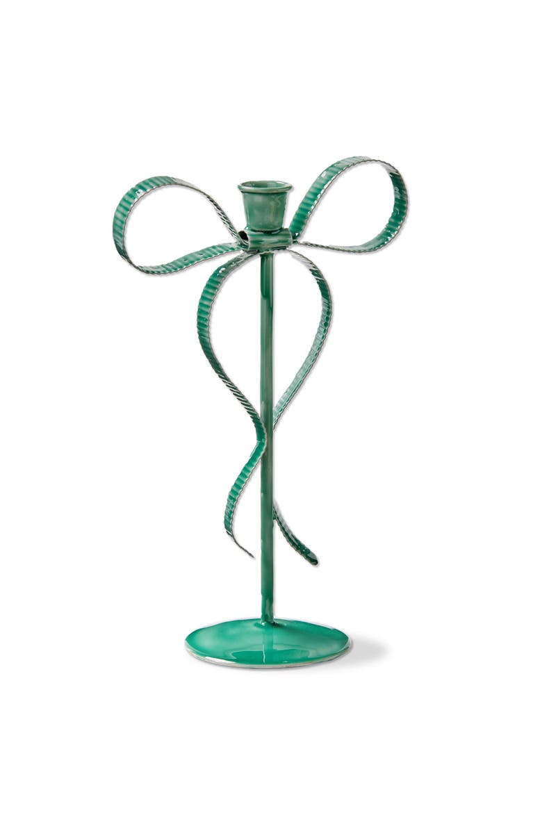 Very Merry Large Bow Taper Candle Holder Green Perfect for Use, Main, color, Green