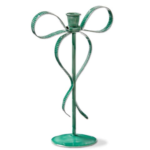 Very Merry Large Bow Taper Candle Holder Green Perfect for Use