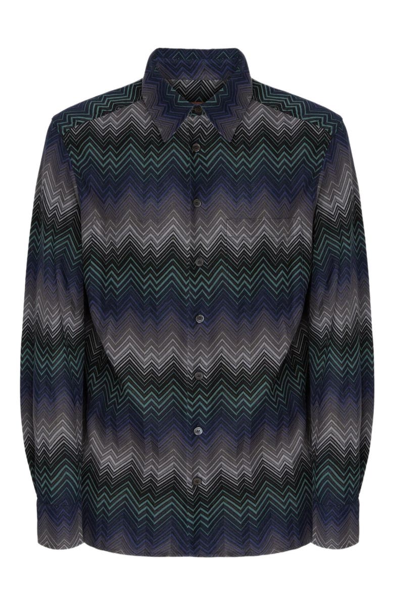 Missoni Long Sleeve Shirt With Irregular Zigzag, Alternate, color, Blue & Green