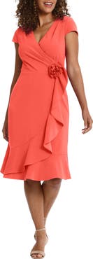 London Times Rosette Ruffle Cap Sleeve A-Line Dress