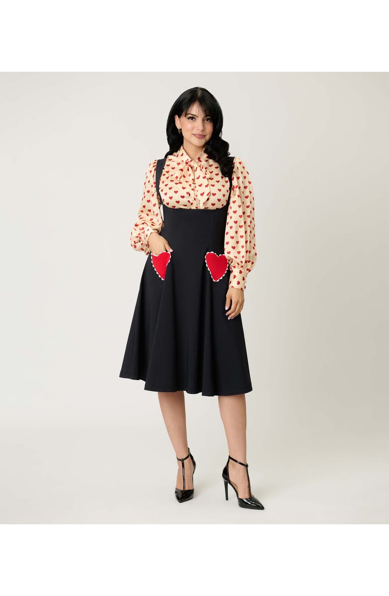 Unique Vintage Amma Swing Skirt, Alternate, color, Black W/Red Hearts