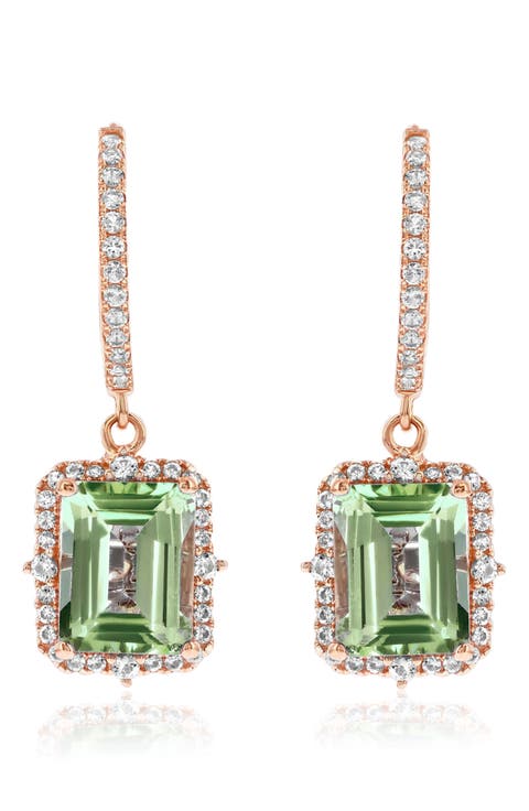 Semiprecious Stone Halo Drop Earrings