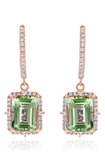 Suzy Levian Semiprecious Stone Halo Drop Earrings In Green