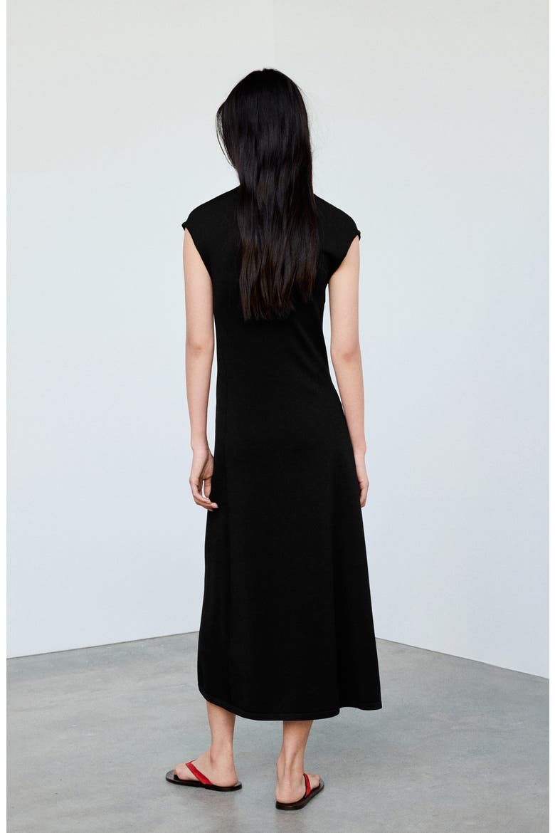 V-Neck Knit Midi Dress, Alternate, color, BLACK