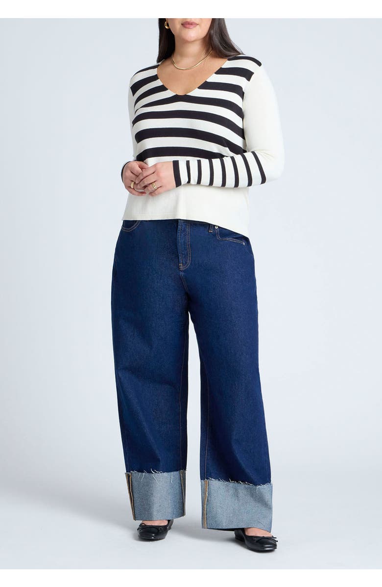 ELOQUII Abstract Striped Sweater, Alternate, color, Black White Stripe