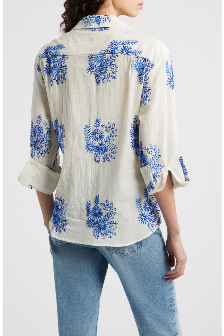 Embroidered Asymmetric Cotton Button-Up Shirt, Alternate, color, FLORET HANDSTITCH