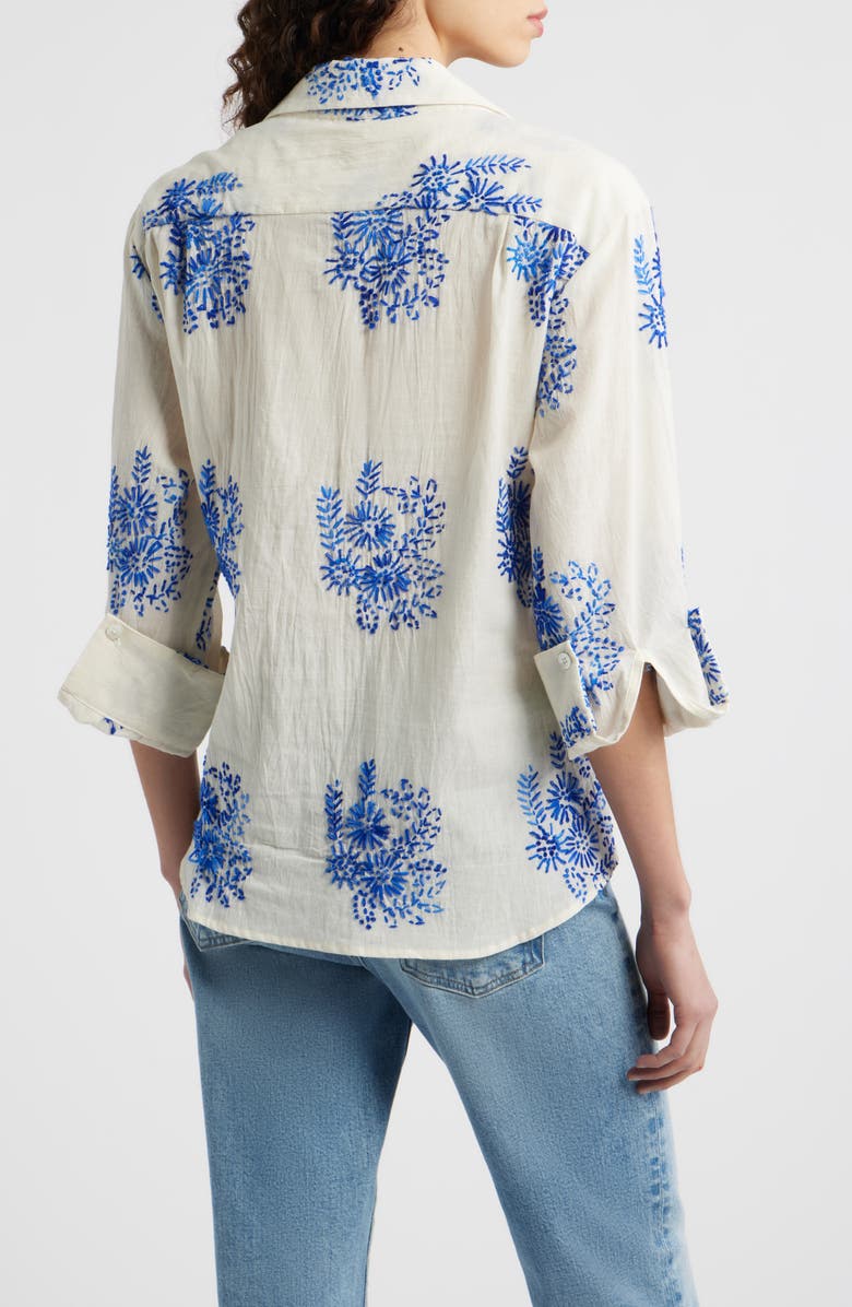 CISSA Embroidered Asymmetric Cotton Button-Up Shirt, Alternate, color, Floret Handstitch