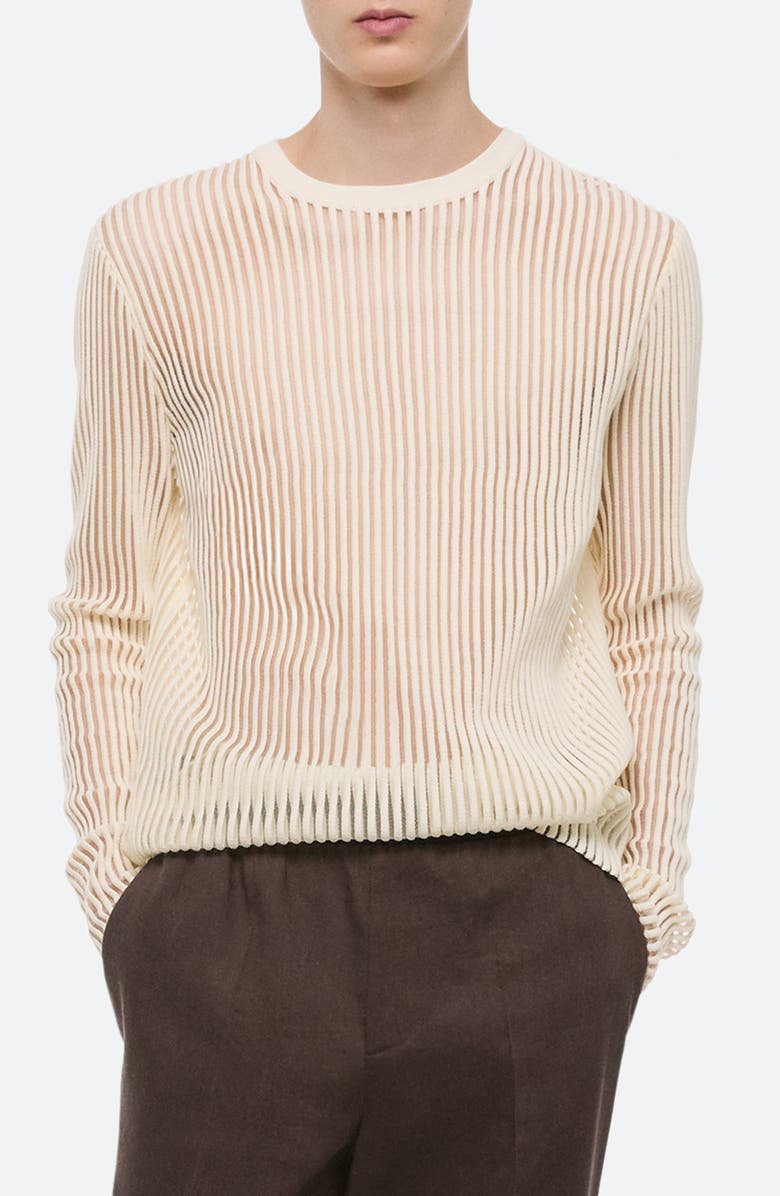 Helmut Lang Sheer Stripe Crewneck T-Shirt, Main, color, Ivory