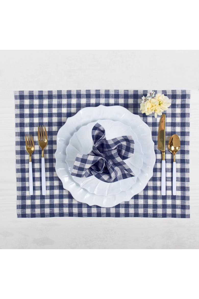 Linen Placemats Set of 4, 14 x 19" - Gingham Check, Alternate, color, Navy