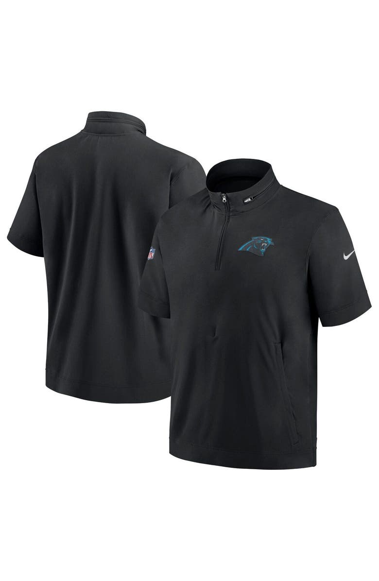 Nike Men's Nike  Black Carolina Panthers Sideline Coach Short Sleeve Hoodie Quarter-Zip Jacket, Main, color, Black