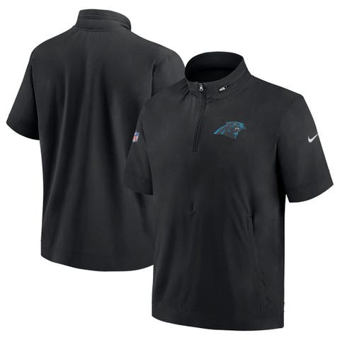 Men's Nike  Black Carolina Panthers Sideline Coach Short Sleeve Hoodie Quarter-Zip Jacket
