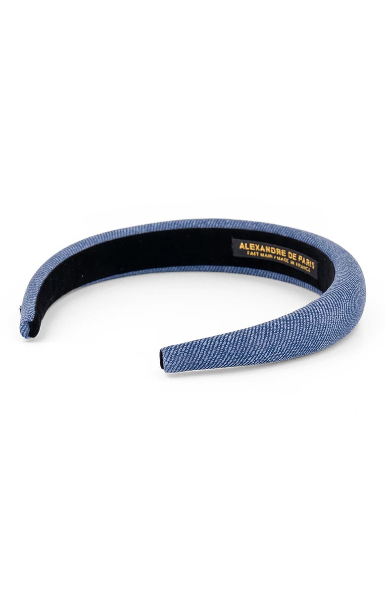 Alexandre de Paris Aurore Boreales Washed Denim Leather headband, Alternate, color, Denim Blue