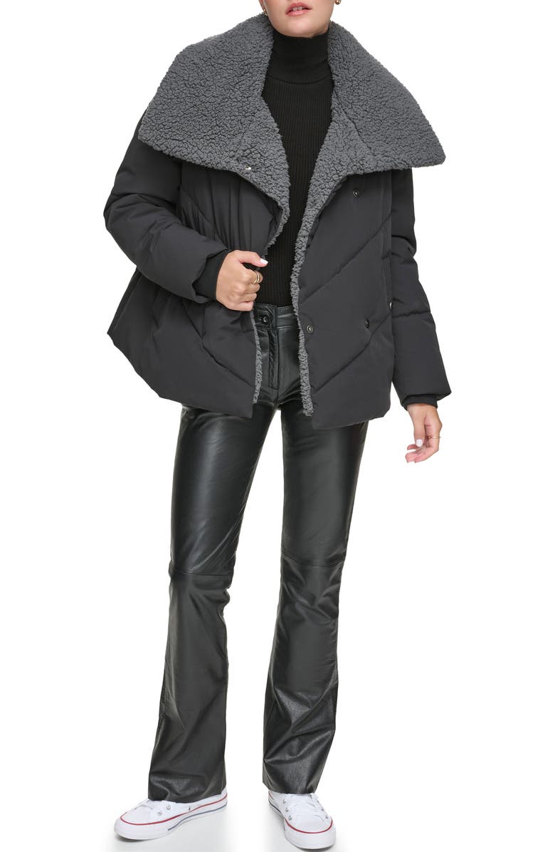Andrew Marc Valencia Water Resistant Faux Shearling Lined Puffer Jacket, Alternate, color, Black