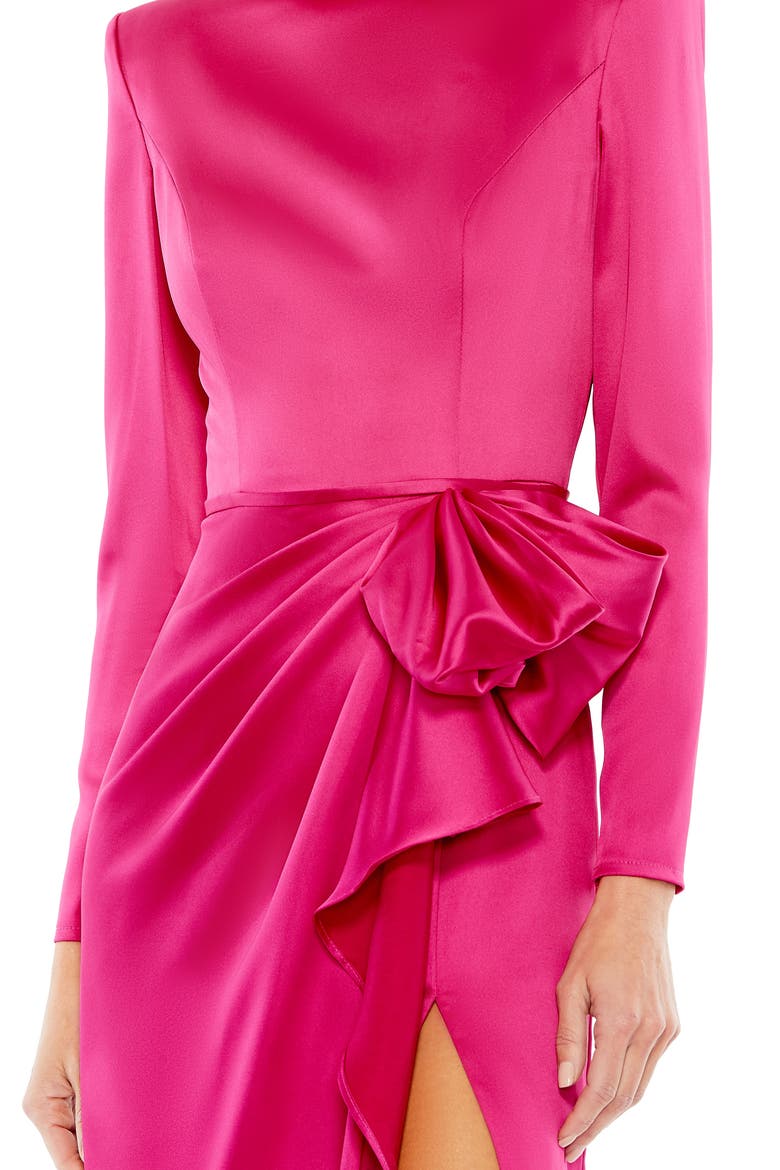 Long Sleeve Structured Bow Draped Column Gown, Alternate, color, MAGENTA